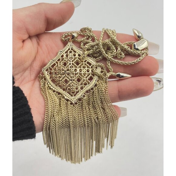 Kendra Scott Gold Filigree Tassel Pendant Necklace With Long Chain - Picture 5 of 5